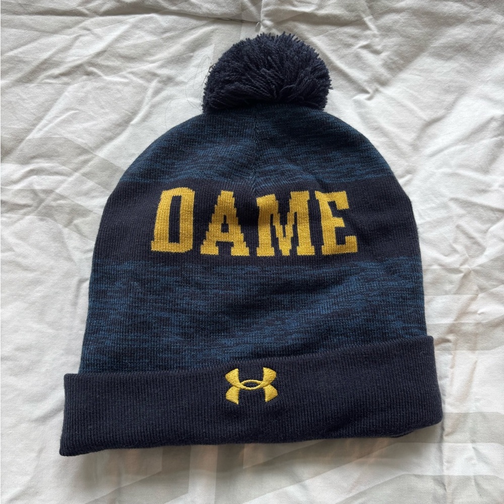 Under Amour Notre Dame Women’s Pom-Pom Beanie - Navy and Gold - Picture 2 of 2